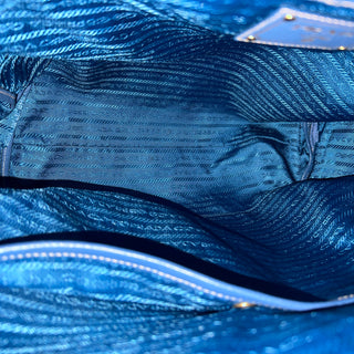 PRADA Blue Vitello Daino Leather Tote