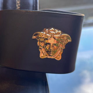 VERSACE Medusa Black Strappy Leather Heels SZ 35 (US 5)