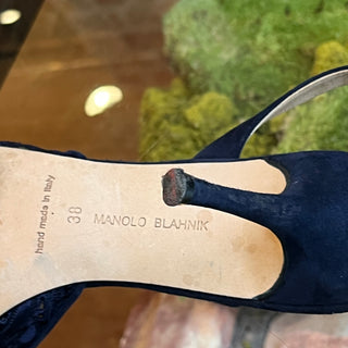 MANOLO BLAHNIK Carolyne Blue Embroidered Sling Back Pumps SZ38(8US)