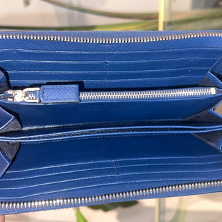 PRADA Blue Saffiano Long Zip Wallet