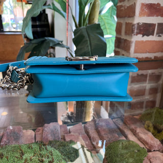 CHANEL Small Boy Blue Calfskin Leather Shoulder Bag
