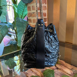 CHANEL Black Leather Drawstring Bucket Bag TS3900