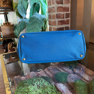 PRADA Blue Saffiano Lux Leather Tote Bag