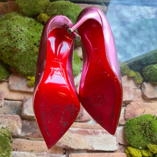 LOUBOUTIN Hot Chick Pink Metallic Leather Heels SZ 38.5 (US 8.5)