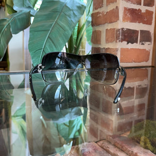BVLGARI 6054-B-M Black Crystal Embellished Gradient Shield Sunglasses