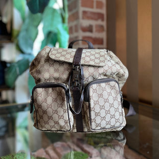 GUCCI Piston Lock GG Monogram Canvas Backpack