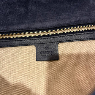 GUCCI Soho Dark Blue Patent Leather Clutch Bag