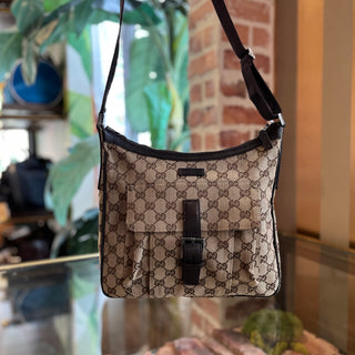 GUCCI Dark Brown Monogram Canvas Messenger Bag
