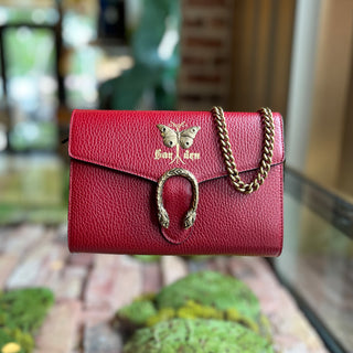 GUCCI Garden Dionysus Mini  Wallet On Chain Red Leather Crossbody Bag