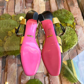 GUCCI Black Gold Leather Gea Pumps SZ36(6US)