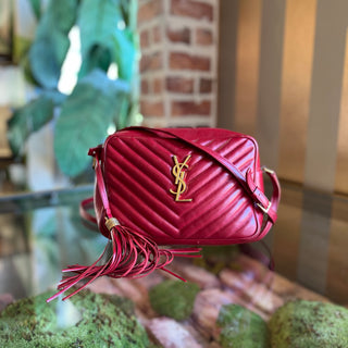 SAINT LAURENT Lou Camera Red Chevron Quilted Crossbody Bag