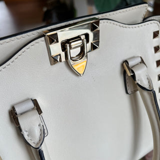 VALENTINO GARAVANI Rockstud Mini White Rigid Leather Tote Bag