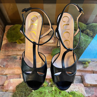 GUCCI Black Leather Angel Platform Sandals SZ 38 (US 8)