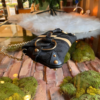 GUCCI Horsebit Pochette Black GG Canvas Shoulder Bag