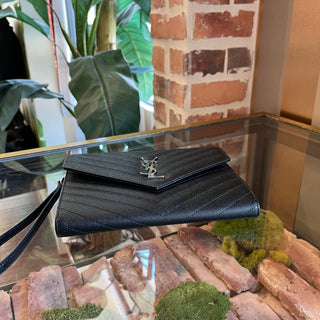 SAINT LAURENT YSL Monogram Grained Leather Flap Clutch Bag