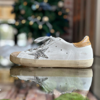 GOLDEN GOOSE 37(7US) Superstar White Silver Glittered Star Sneakers