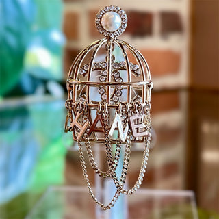 CHANEL Birdcage Light Gold Strass Pearl Crystal CC Brooch