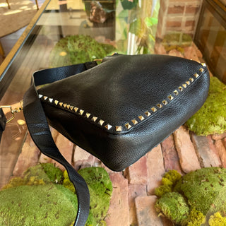 VALENTINO Pebbled Leather Rockstud Flat Crossbody Bag
