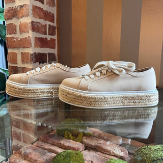 PRADA Beige Canvas Gabardine Espadrilles Sneakers SZ 39 (US 9)