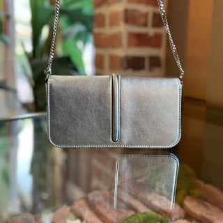 FENDI Fendigraphy Wallet on Chain Metallic Silver Leather Crossbody Bag