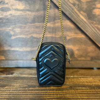 GUCCI GG Marmont Mini Matelassé Leather Vertical Phone Crossbody Bag