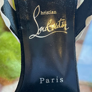LOUBOUTIN White/Black Sling Back Suede Heels SZ 39.5 (US 9.5)