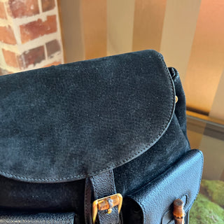 GUCCI Vintage Bamboo Black Suede Backpack