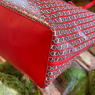 TORY BURCH Red Gemini Link Coated Canvas Tote