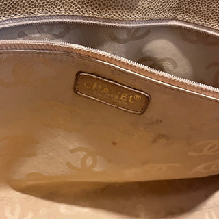 CHANEL Chocolate Bar Beige Caviar Leather Tote Bag