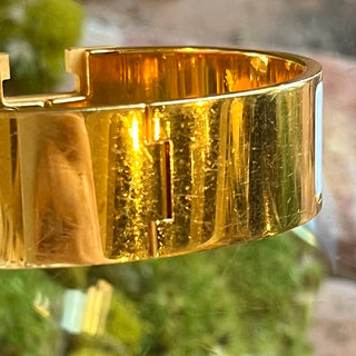 HERMES H Clic Clac White Enamel Yellow Gold Metal Bracelet