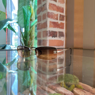 CHANEL 4093-B Crystal CC Brown Gold-Tone Metal Sunglasses