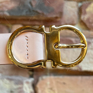 FERRAGAMO Pink Leather Gancini Belt SZ 85