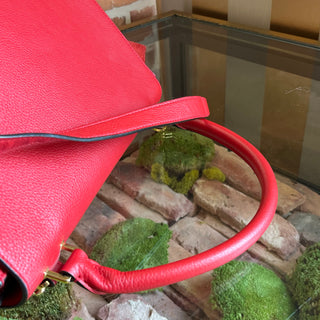 CELINE Small Trapeze Red Pebbled Calfskin Suede Leather Tote Bag