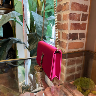 SAINT LAURENT Kate Small Pink Satin Tassel Crossbody