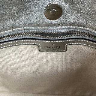 GUCCI Diagonal Blondie Metallic Silver Leather Tote Bag