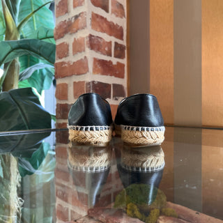 CHANEL CC Black Leather Espadrilles SZ 36 (US 6)