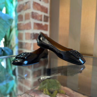TORY BURCH Black Double T Leather Flats SZ 8