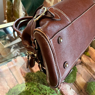BURBERRY Brown Grained Leather Satchel Bag