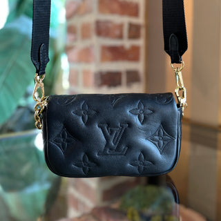 LOUIS VUITTON Wallet On Strap Black Bubblegram Quilted Calfskin Leather Crossbody