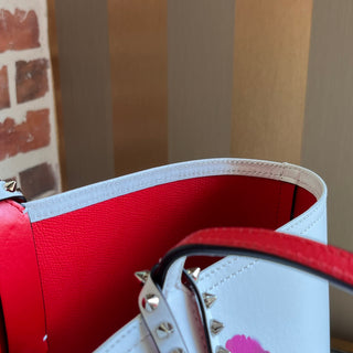 CHRISTIAN LOUBOUTIN Loubitag Spikes East West Cabata Love White Calfskin Tote