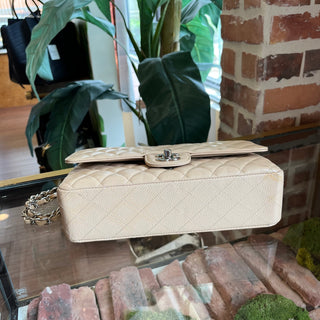 CHANEL Double Flap Classic Medium Beige Caviar Leather Shoulder Bag