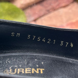 SAINT LAURENT Paris 105 Studded Black/White Leather Heels SZ 37.5 (US 7.5)