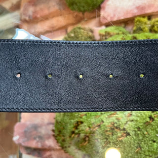 DIOR Wide Black Leather Peace Sign Belt SZ 90