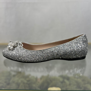 MIU MIU Ballet Silver Glitter Flats SZ 41