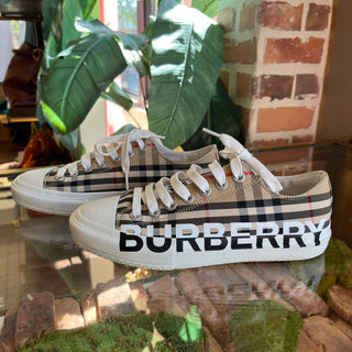 BURBERRY Check Low Top Lace Up Sneakers SZ 38