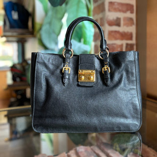 MIU MIU Madras Black Goatskin Tote Bag
