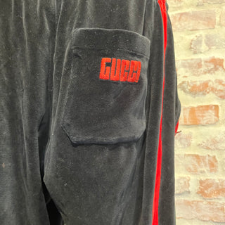 GUCCI Black Velvet Green & Red Web Stripe Track Pants Size L