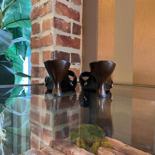 FERRAGAMO Black Leather Wooden Heels SZ 6.5