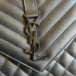 SAINT LAURENT Black Grain De Poudre Triquilt YSL Monogram Crossbody Bag