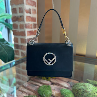 FENDI Black Kan 1 Logo Shoulder Bag